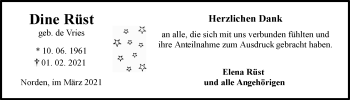 Traueranzeige von Dine Rüst von Ostfriesischer Kurier GmbH