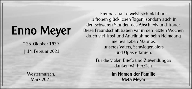  Traueranzeige für Enno Meyer vom 20.03.2021 aus Ostfriesischer Kurier GmbH