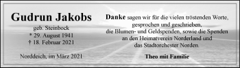 Traueranzeige von Gudrun Jakobs von Ostfriesischer Kurier GmbH