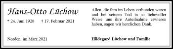 Traueranzeige von Hans-Otto Lüchow von Ostfriesischer Kurier GmbH