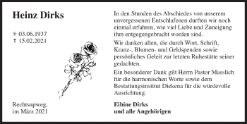 Traueranzeige von Heinz Dirks von Ostfriesischer Kurier GmbH
