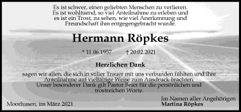 Traueranzeige von Hermann Röpkes von Ostfriesischer Kurier GmbH