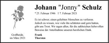Traueranzeige von Johann Schulz von Ostfriesischer Kurier GmbH