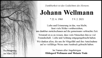 Traueranzeige von Johann Wellmann von Ostfriesischer Kurier GmbH