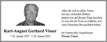 Traueranzeige von Karl-August Gerhard Visser von Ostfriesischer Kurier GmbH