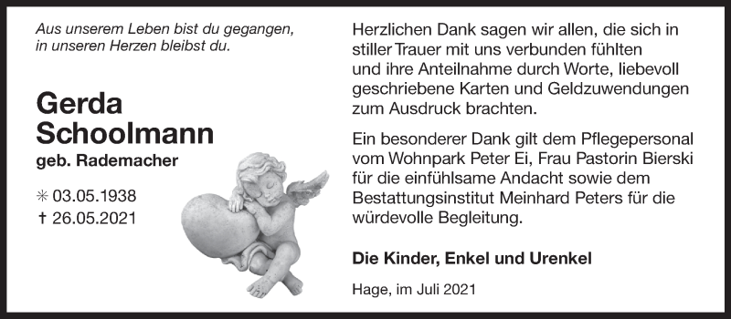  Traueranzeige für Gerda Schoolmann vom 03.07.2021 aus Ostfriesischer Kurier GmbH