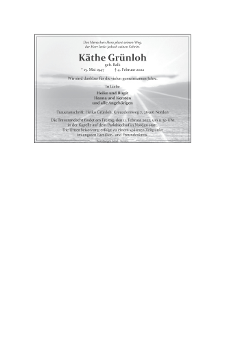 Traueranzeige von Käthe Grünloh von Ostfriesischer Kurier GmbH