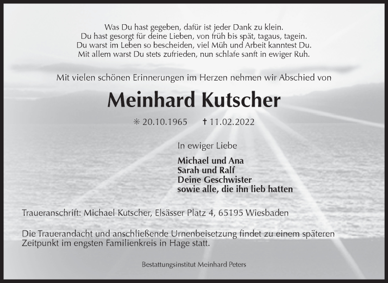  Traueranzeige für Meinhard Kutscher vom 19.02.2022 aus Ostfriesischer Kurier GmbH