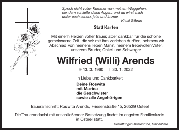 Traueranzeige von Wilfried Arends von Ostfriesischer Kurier GmbH