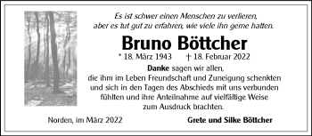 Traueranzeige von Bruno Böttcher von Ostfriesischer Kurier GmbH