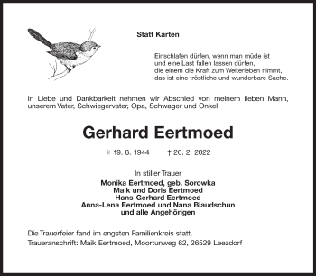 Traueranzeige von Gerhard Eertmoed von Ostfriesischer Kurier GmbH
