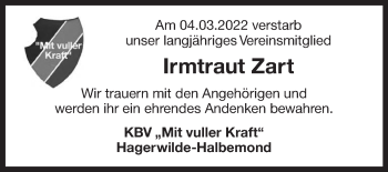 Traueranzeige von Irmtraut Zart von Ostfriesischer Kurier GmbH