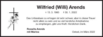 Traueranzeige von Wilfried Arends von Ostfriesischer Kurier GmbH