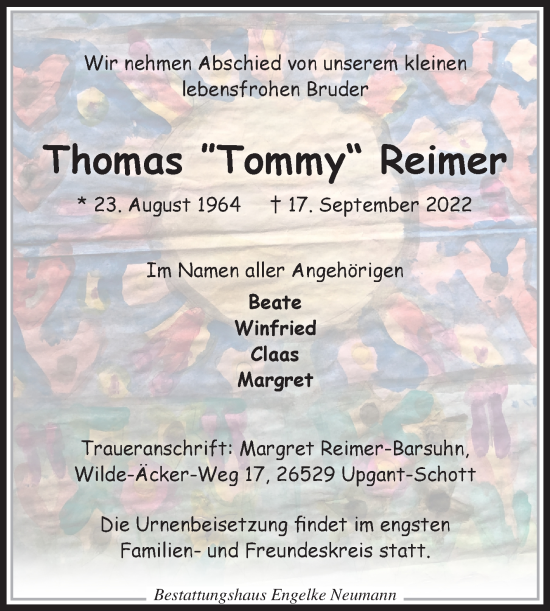 Traueranzeige von Thomas Reimer von Ostfriesischer Kurier GmbH
