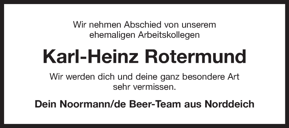  Traueranzeige für Karl-Heinz Rotermund vom 27.01.2023 aus Ostfriesischer Kurier GmbH