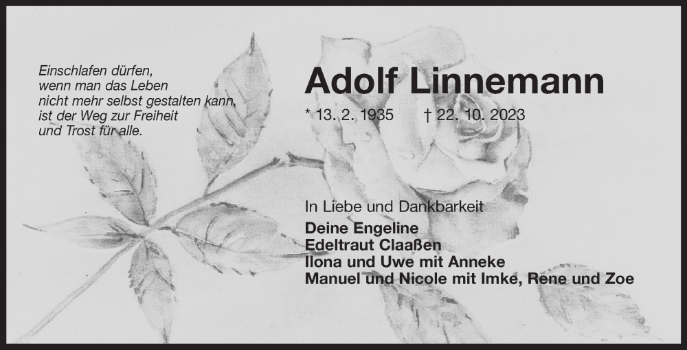  Traueranzeige für Adolf Linnemann vom 26.10.2023 aus Ostfriesischer Kurier GmbH