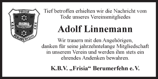 Traueranzeige von Adolf Linnemann von Ostfriesischer Kurier GmbH