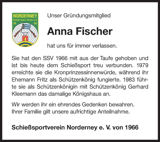Traueranzeige von Anna Fischer von Ostfriesischer Kurier GmbH