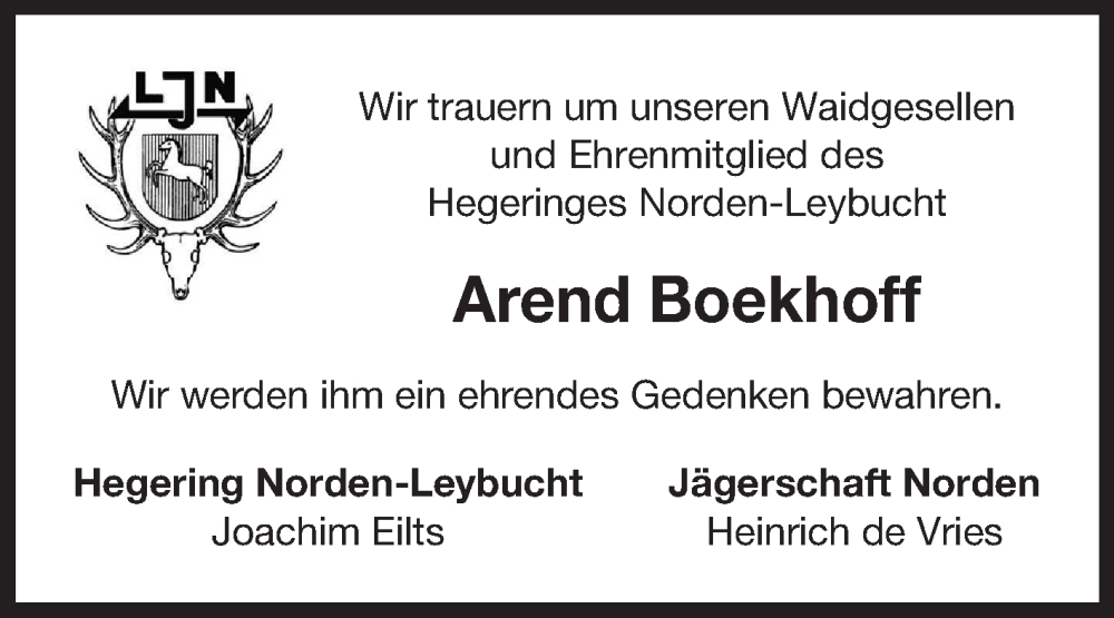  Traueranzeige für Arend Boekhoff vom 04.10.2023 aus Ostfriesischer Kurier GmbH