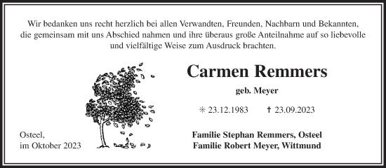 Traueranzeige von Carmen Remmers von Ostfriesischer Kurier GmbH