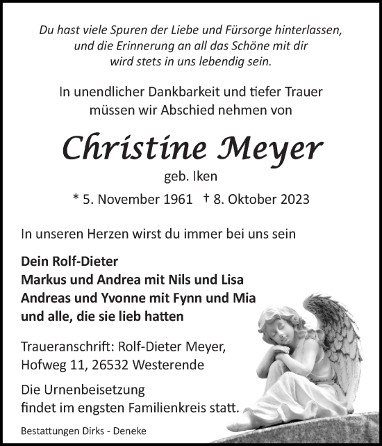 Traueranzeige von Christine Meyer von Ostfriesischer Kurier GmbH