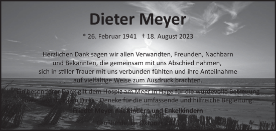 Traueranzeige von Dieter Meyer von Ostfriesischer Kurier GmbH