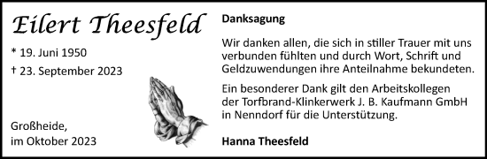 Traueranzeige von Eilert Theesfeld von Ostfriesischer Kurier GmbH