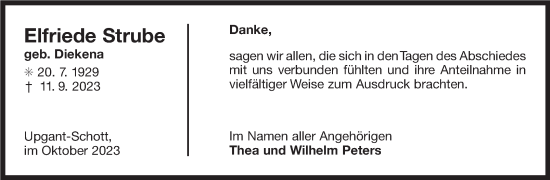 Traueranzeige von Elfriede Strube von Ostfriesischer Kurier GmbH