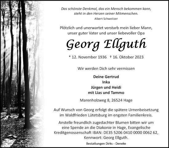 Traueranzeige von Georg Ellguth von Ostfriesischer Kurier GmbH