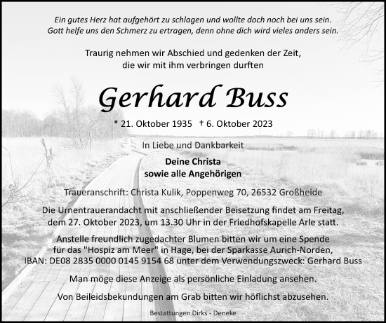 Traueranzeige von Gerhard Buss von Ostfriesischer Kurier GmbH