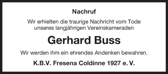 Traueranzeige von Gerhard Buss von Ostfriesischer Kurier GmbH