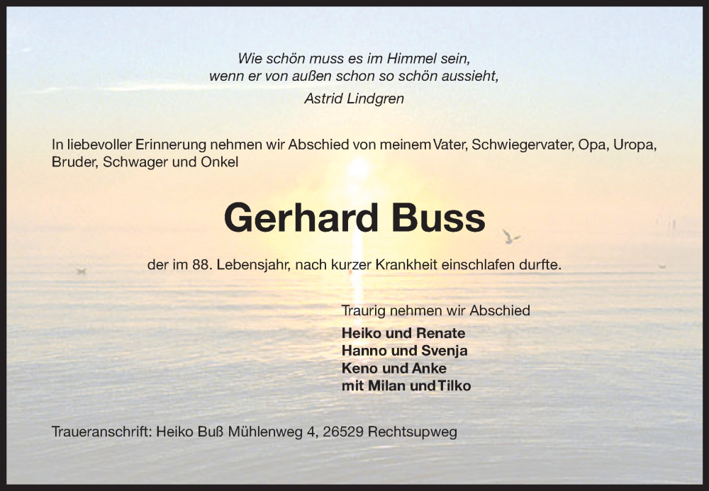 Traueranzeige für Gerhard Buss vom 14.10.2023 aus Ostfriesischer Kurier GmbH