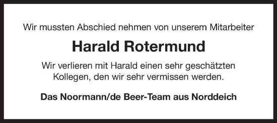 Traueranzeige von Harald Rotermund von Ostfriesischer Kurier GmbH