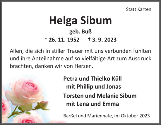 Traueranzeige von Helga Sibum von Ostfriesischer Kurier GmbH