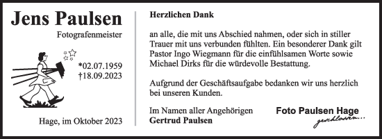 Traueranzeige von Jens Paulsen von Ostfriesischer Kurier GmbH