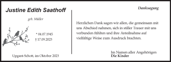 Traueranzeige von Justine Saathoff von Ostfriesischer Kurier GmbH