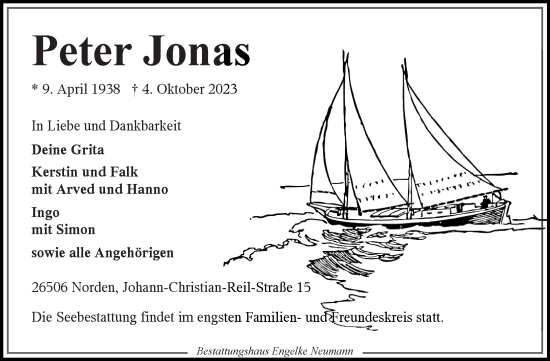 Traueranzeige von Peter Jonas von Ostfriesischer Kurier GmbH