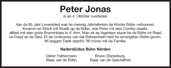 Traueranzeige von Peter Jonas von Ostfriesischer Kurier GmbH
