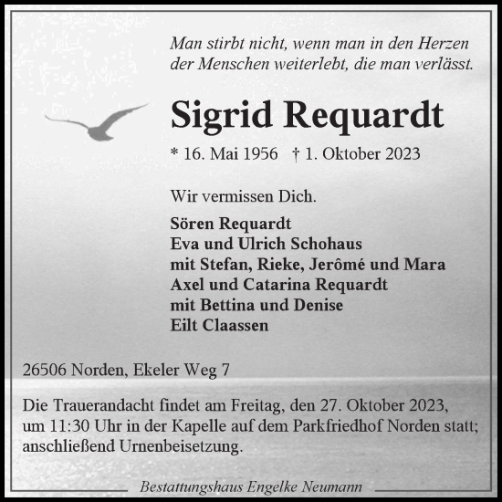 Traueranzeige von Sigrid Requardt von Ostfriesischer Kurier GmbH