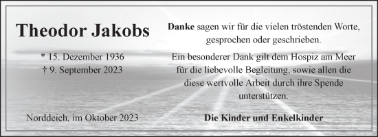 Traueranzeige von Theodor Jakobs von Ostfriesischer Kurier GmbH