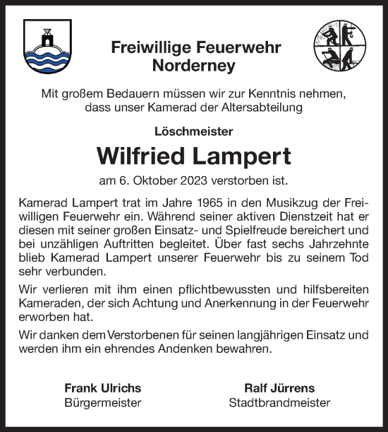Traueranzeige von Wilfried Lampert von Ostfriesischer Kurier GmbH