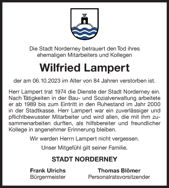 Traueranzeige von Wilfried Lampert von Ostfriesischer Kurier GmbH