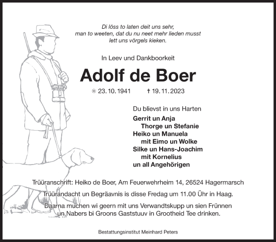 Traueranzeige von Adolf de Boer von Ostfriesischer Kurier GmbH