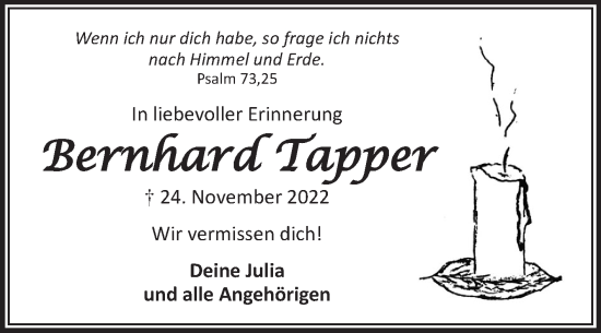Traueranzeige von Bernhard Tapper von Ostfriesischer Kurier GmbH