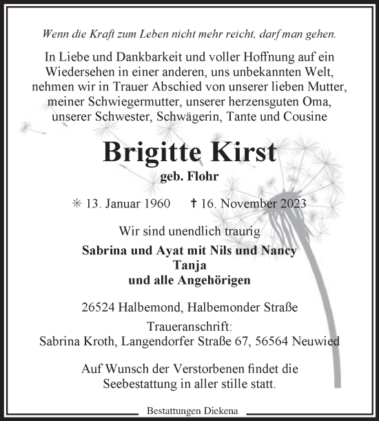 Traueranzeige von Brigitte Kirst von Ostfriesischer Kurier GmbH