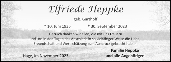 Traueranzeige von Elfriede Heppke von Ostfriesischer Kurier GmbH