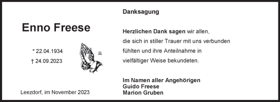 Traueranzeige von Enno Freese von Ostfriesischer Kurier GmbH