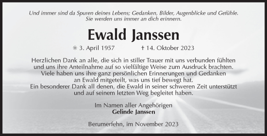 Traueranzeige von Ewald Janssen von Ostfriesischer Kurier GmbH
