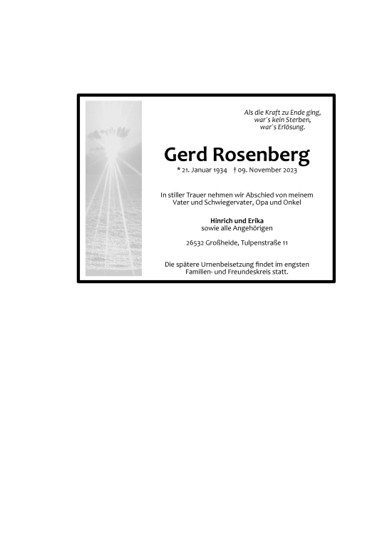 Traueranzeige von Gerd Rosenberg von Ostfriesischer Kurier GmbH