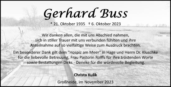 Traueranzeige von Gerhard Buss von Ostfriesischer Kurier GmbH